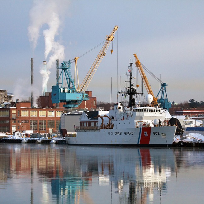 The USCGC Tahoma tied to the pier at the Portsmouth Naval Shipyard. 