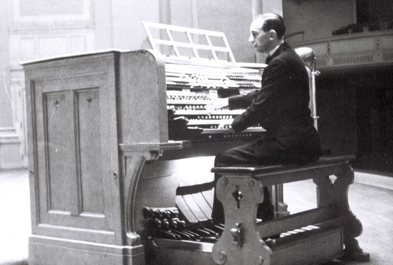 c. 1930: Charles R. Cronham at the Kotzschmar Memorial Organ Console.