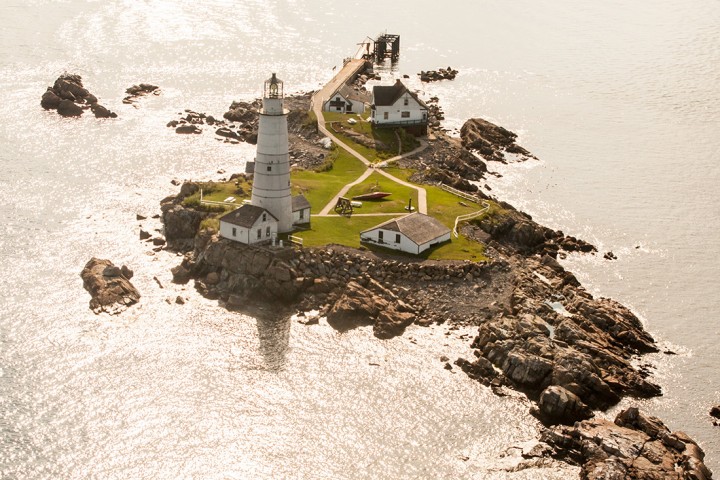 Little Brewster Island from above. It is home to Boston Light, circa 1716, the oldest continually used lighthouse in the United States. 