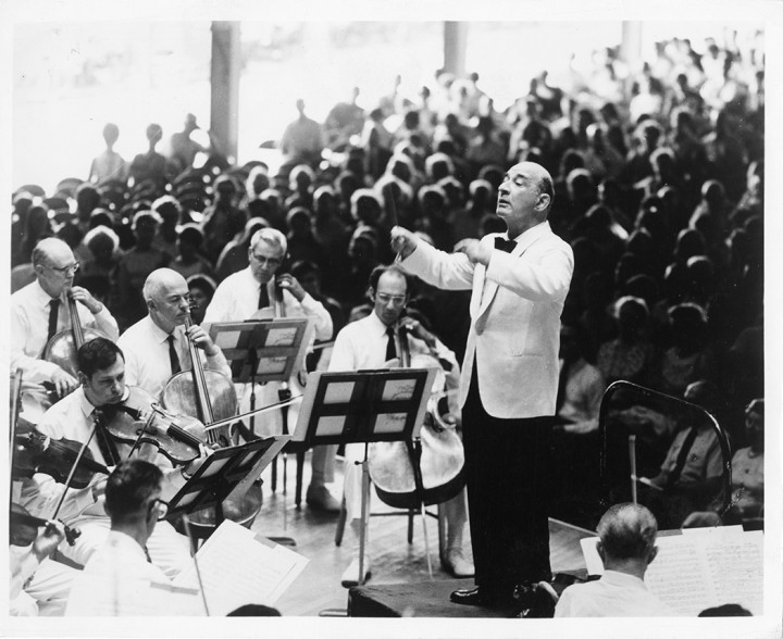 German-American conductor William Steinberg conducts a matinee performance of the BSO in the Tanglewood Shed on June 19, 1969, the year he took over from Leinsdorf.