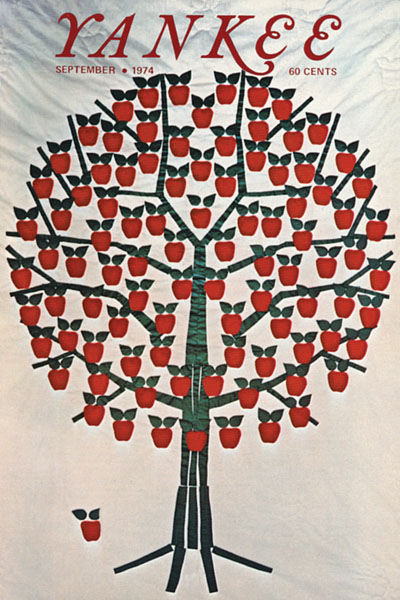 September 1974 | A picture of an apple tree quilt. Picture by Arnold Spahn, quilt by Sabra Johnson