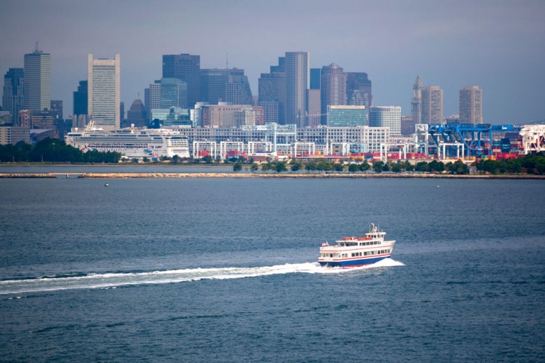 A view of the Boston skyline from the harbor.