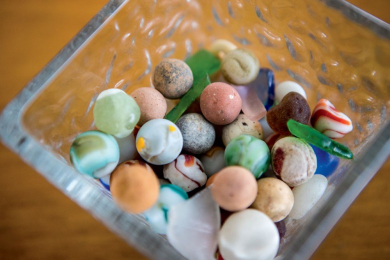A collection of “sea marbles,” bits of pottery and glass weathered by saltwater. You can’t take your beachcombing finds home with you, but you’re welcome to leave them for display at the island visitors’ center.