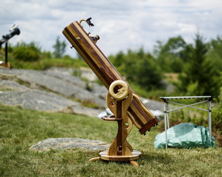 Constructed by Normand Fullum of Hudson, Quebec, Canada. Normand has been bringing very functional but artistically stunning telescopes to Stellafane for about a decade. He won several awards for craftsmanship in the early years, but then he started selling his creations, which disbarred him from entering the competition. More of his work can be found at: http://www.normandfullumtelescope.com/en/