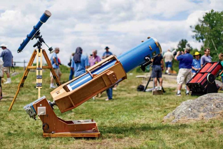 A handmade Dobsonian telescope.