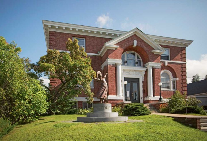 The Littleton Public Library, built in 1906 with Carnegie funding, is home to a bronze statue of Pollyanna, sculpted by Emile Birch in 2002, honoring the legacy of children’s author Eleanor H. Porter (1868–1920).