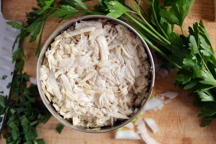 Canned crabmeat for crab cakes. 
