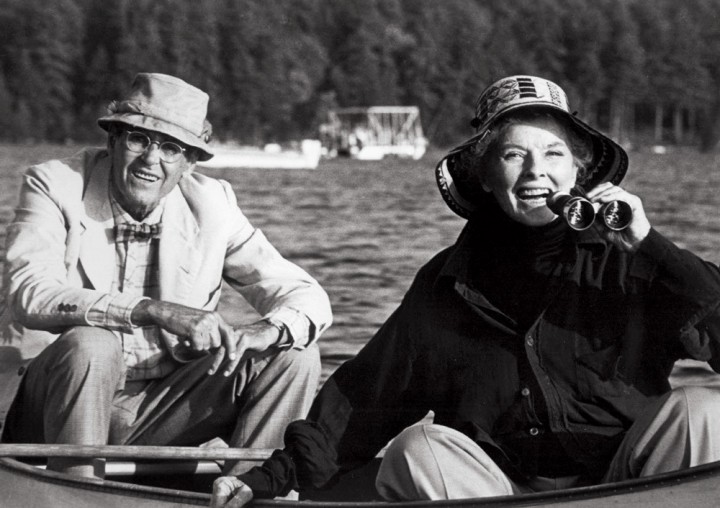 Henry Fonda and Katharine Hepburn in On Golden Pond, 1981; it was Fonda’s last movie role. Though inspired by screenwriter Ernest Thompson’s summer home on Great Pond in Maine’s Belgrade Lakes area, it was filmed on Squam Lake in Holderness, New Hampshire.