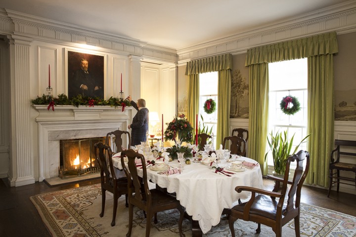 The formal dining room at Hildene features a painting of Robert Todd Lincoln.