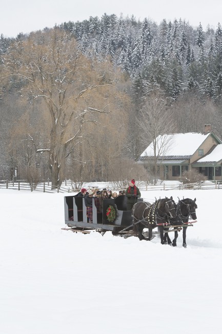 A vintage sleigh ride at Billings Farm and Museum in Woodstock, a working farm and museum dedicated to preserving its rural heritage.