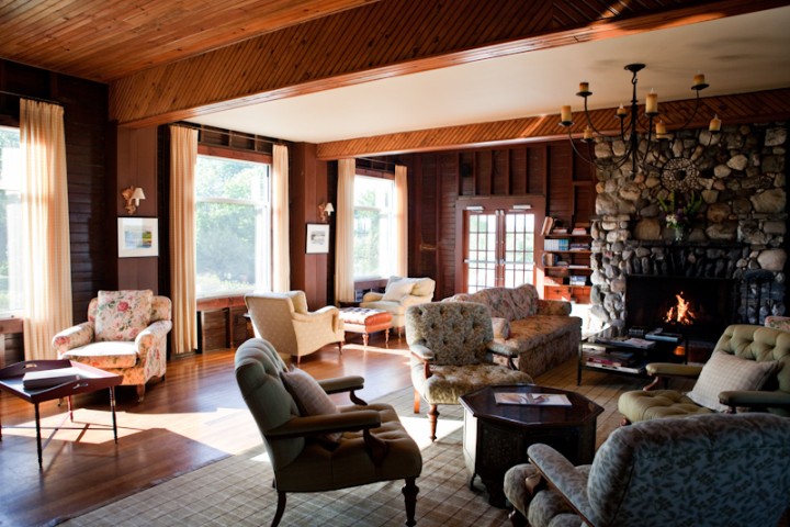 The Inn's great room. Board games, books, or just a seat by the big fireplace, await. 