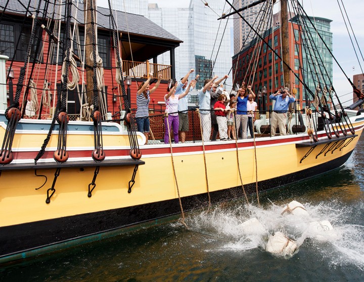 “Huzzah!” Visitors to the Boston Tea Party Ships get to channel the spirit of the colonial Sons of Liberty as they toss canvas-wrapped replica tea chests into Fort Point Channel.