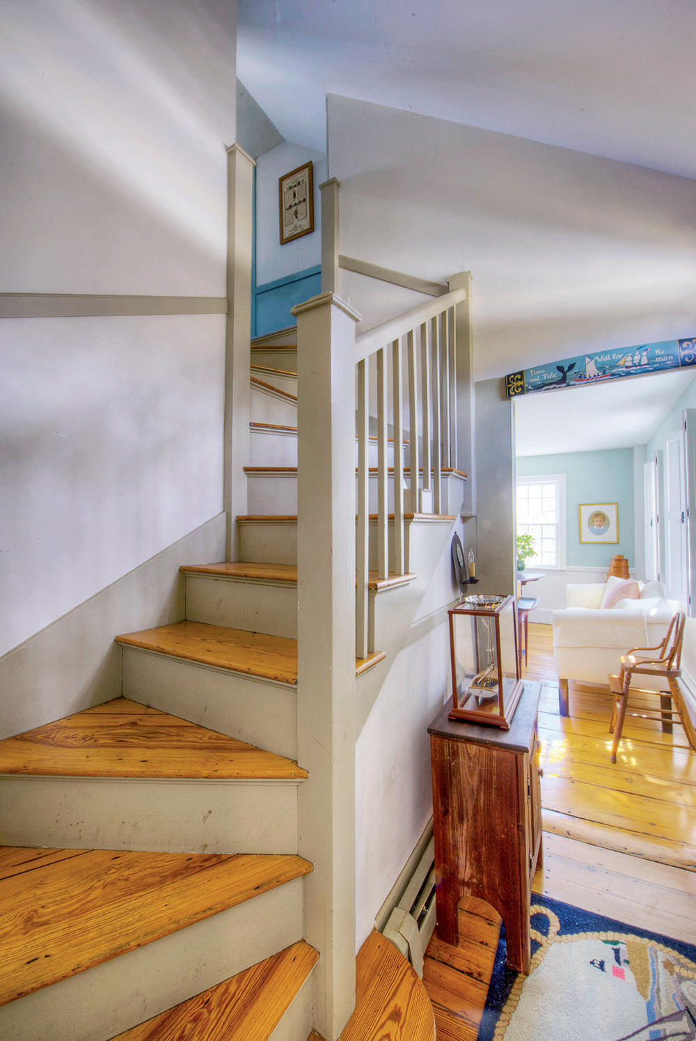 the library and staircase retain many historic features, including wide floorboards