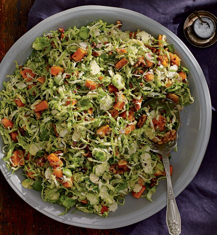 Brussels Sprouts Salad with Squash and Walnuts is a delicious, crunchy mixture. 