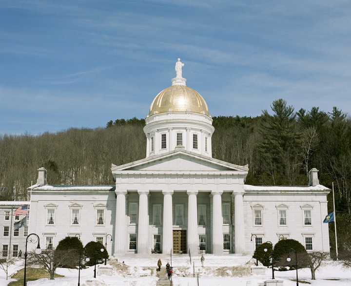 The Vermont State House's gold leaf covered dome is topped by a statue of Ceres, the goddess of agriculture.