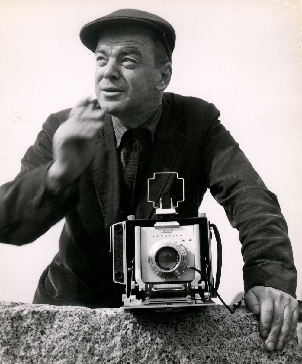 Kosti Ruohomaa in the 1950s, with his Linhof Technika III folding field camera.