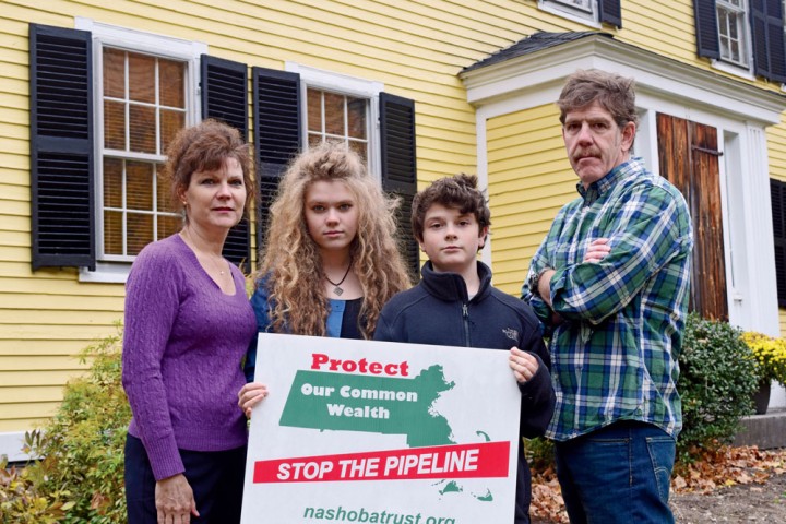 Denene and Vince Premus, with their children. Although the proposed pipeline will no longer traverse their property in central Massachusetts, the Premus family continues to support affected landowners in the Bay State and in New Hampshire.