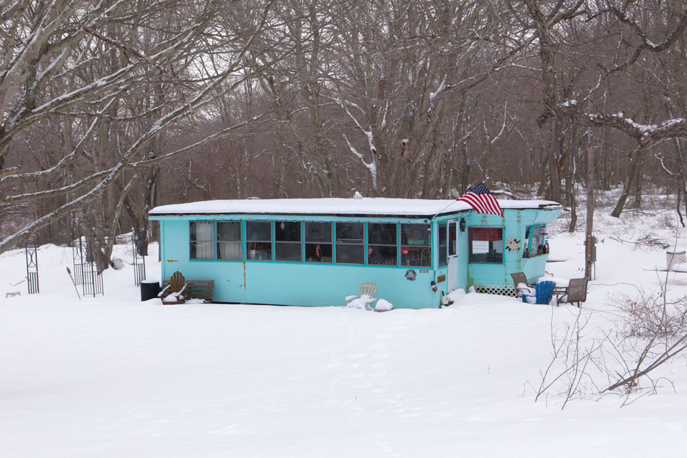 Prudence’s population swells to nearly 1,000 in summer when people return to their island getaways, like this trailer on Narragansett Avenue, awaiting its owners.