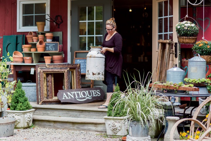 Julie Sutton, co-owner of Woodbury’s Farmhouse Antiques, offering vintage and upcycled wares.