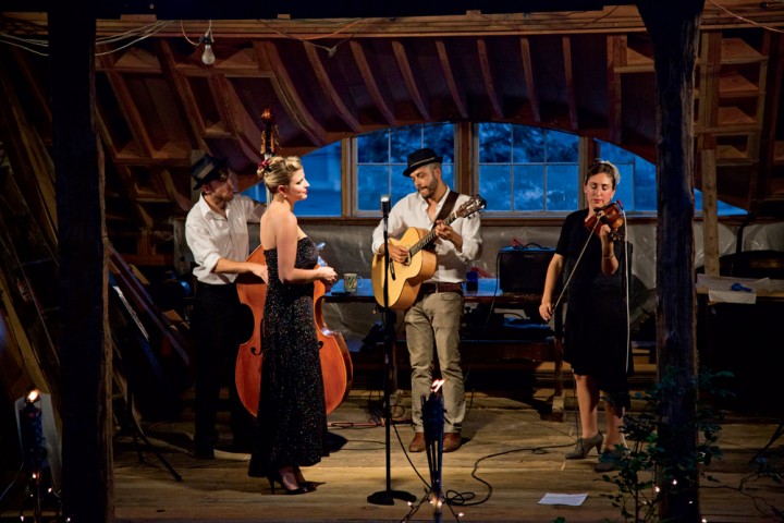 The Bianco Martinis from New York City perform gypsy jazz at Leif Nilsson’s Spring Street Studio & Gallery for his “Concerts in the Garden” series. 