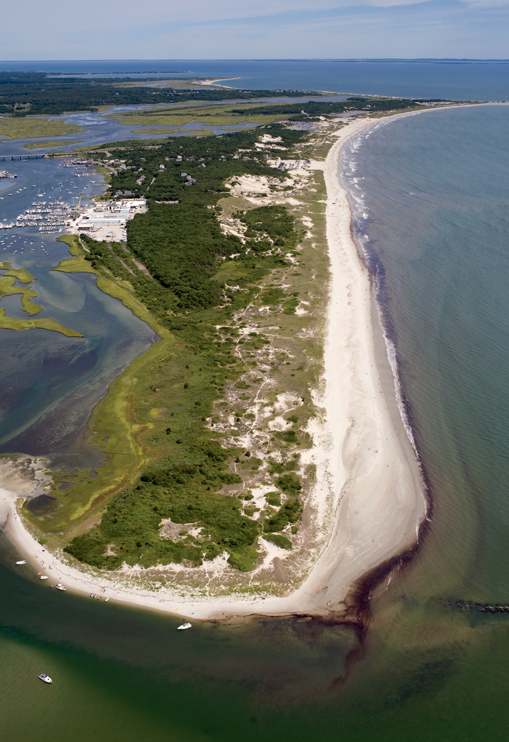  Two miles of sand facing Rhode Island Sound make Westport’s Horseneck Beach a great spot for sunning and swimmng. It’s part of a 600-acre Massachusetts state reservation encompassing barrier-beach, estuary, and salt-marsh habitats.