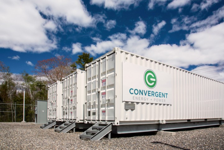 These three shipping containers in Boothbay house backup batteries (opposite, top) as part of GridSolar’s innovative pilot project.