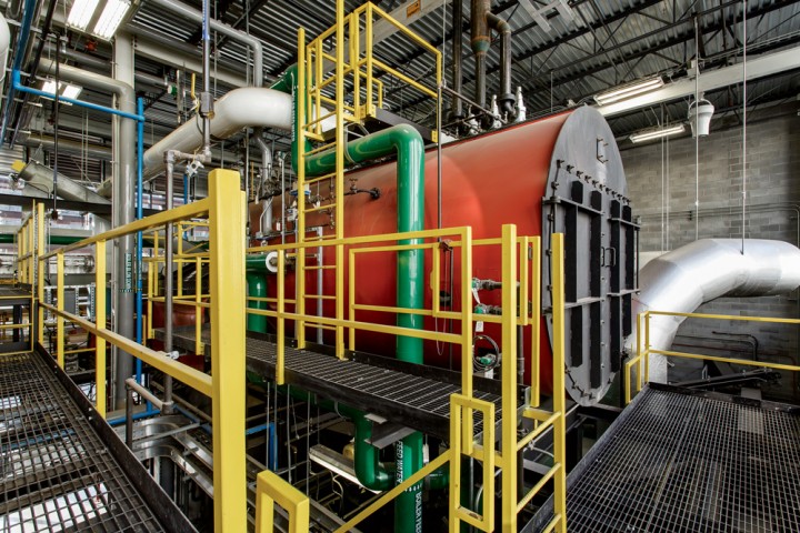 The plant’s wood-chip-fired boilers generate steam, heating a number of downtown Montpelier buildings.