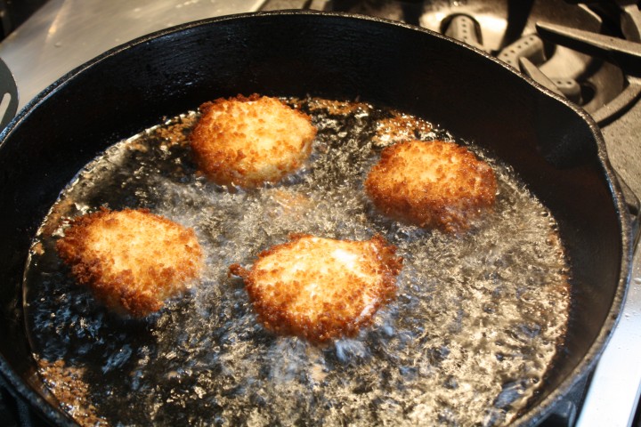 The bread crumbs will brown very quickly, so keep a close eye on the pan.