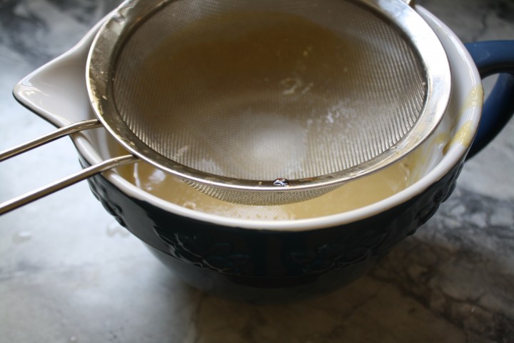 Using the sieve strains out any errant curdled egg bits. 