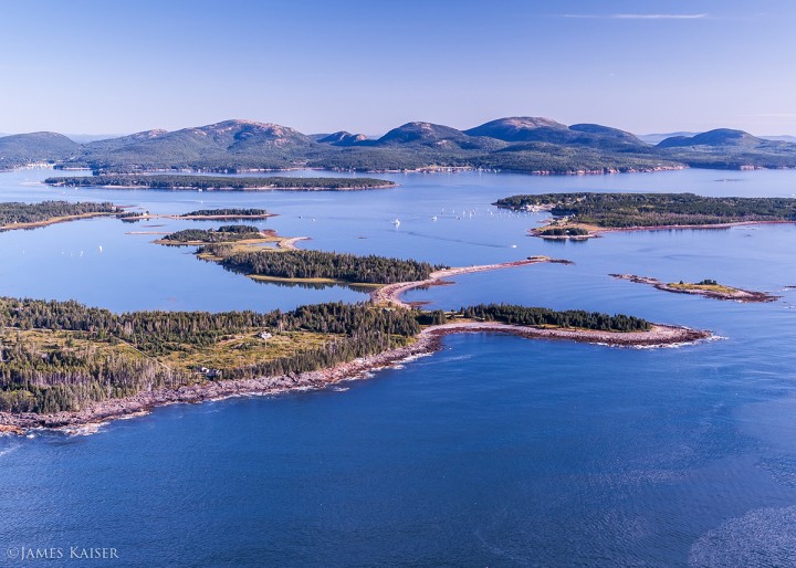 Aerial view of the Cranberry Isles, a small cluster of islands that lie just south of Mount Desert Island.
