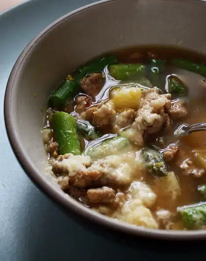 Asparagus-Rice Soup with Sausage