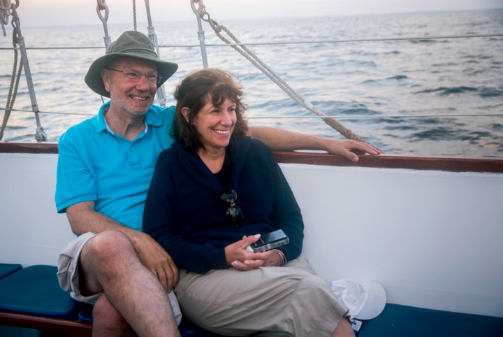 Dom’s Aunt Laurie and Uncle Joe Quintevalla, organizers of the vacation, on a sunset sail.