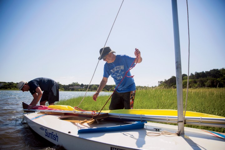 Dominic’s Uncle Joe and his son Mike Quintevalla set up the Sunfish. “We sailed this all over the sheltered and protected waters of Nauset Harbor in Orleans this year,” Dom remembers.