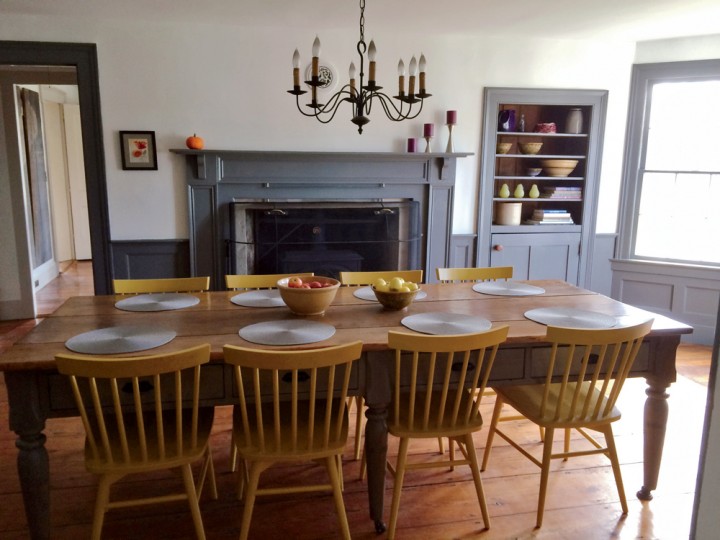 The dining room, with one of the home’s seven fireplaces.