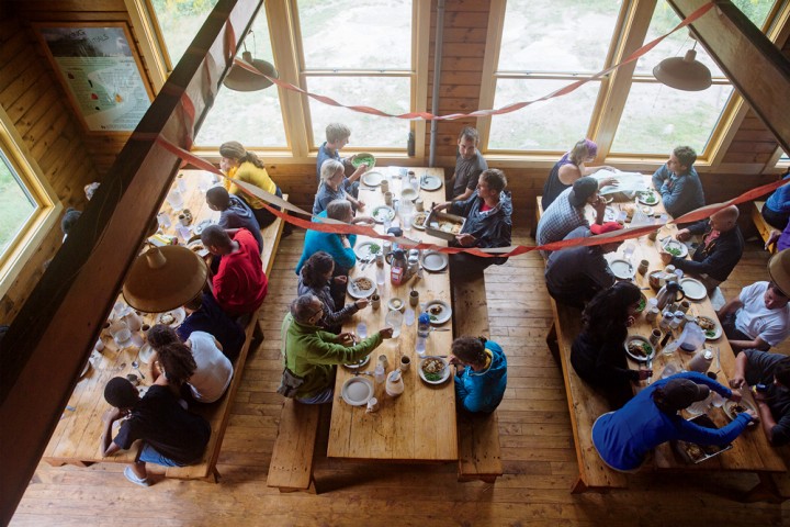 Days 5–6 After a day of gorp and peanut butter, hikers at Mizpah Spring Hut enjoy family-style dinner at 6:00 p.m.—sharp.