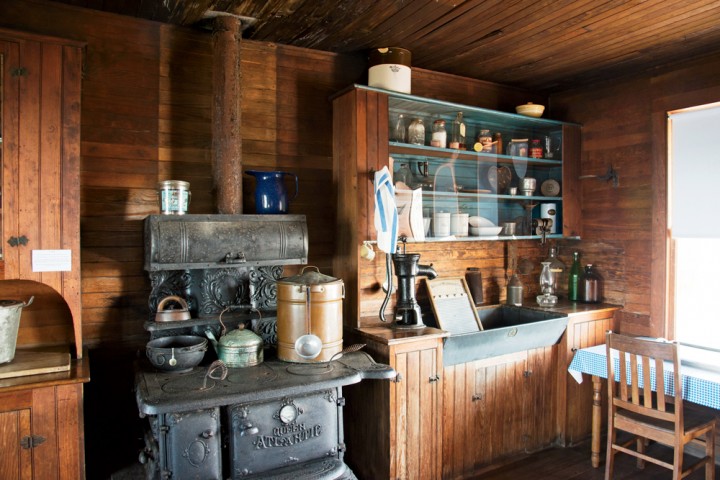 Peary’s small wooden kitchen harks back to the early 1900s.
