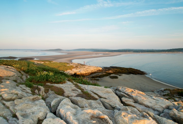 From Fox Island, Popham Beach spreads out like a mirage.