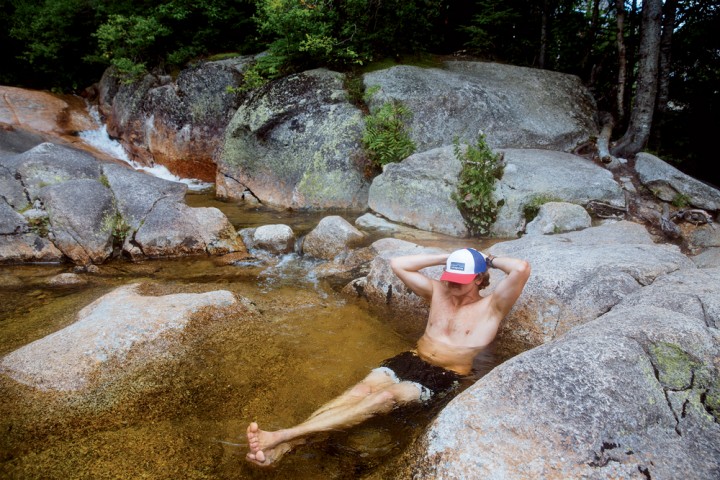 Day 4 Sweet relief from heat and aches: “From the hut porch you could step out onto the smooth ledge and find yourself a cool pool of mountain water to soak your legs in.” 