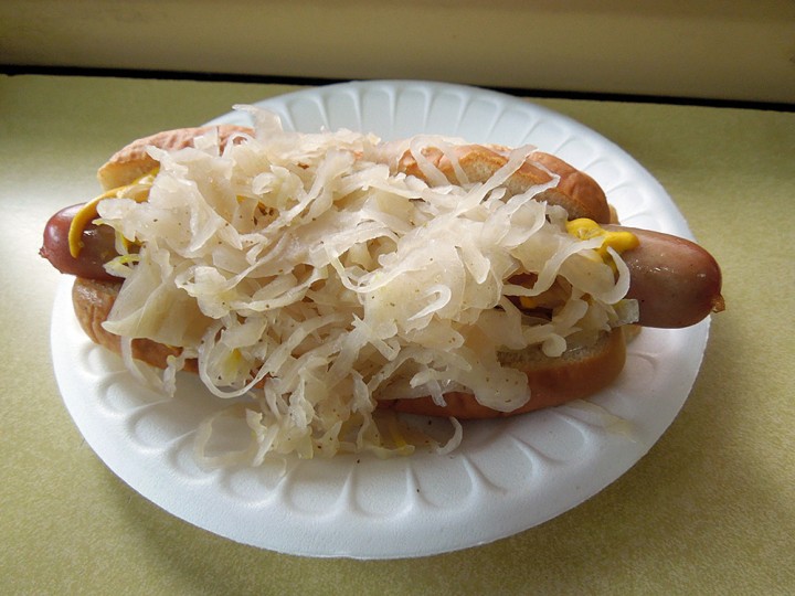 A kraut dog at Gilley’s.