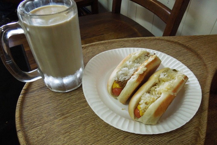 Two Coney Islands and a coffee milk at Nick’s.