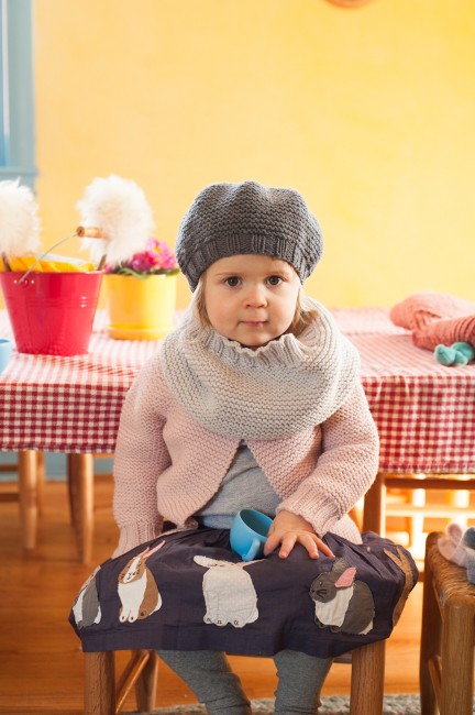 The Lottie, which includes a cowl and beret, was inspired, says Hoge, by becoming a parent. “I wanted a stylish yet effortless pattern set for my daughter, Imogen.”
