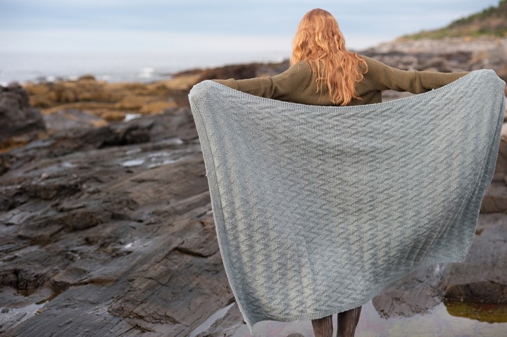 The Two Lights blanket gets its name from one of her favorite Maine spots, Two Lights Park. “Its rocky coast is mimicked in the stitch pattern,” says Hoge.