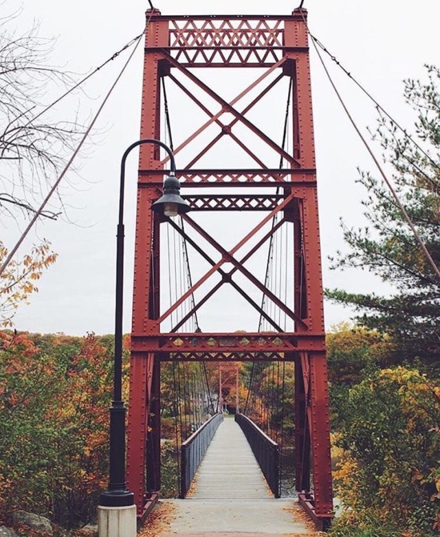 The Androscoggin Swinging Bridge connecting Topsham and Brunswick, Maine provided a beautiful backdrop for leaf-peeping. 