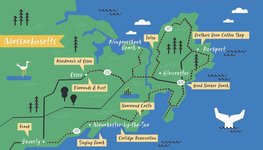 Scenic Drive on the North Shore of Massachusetts Map