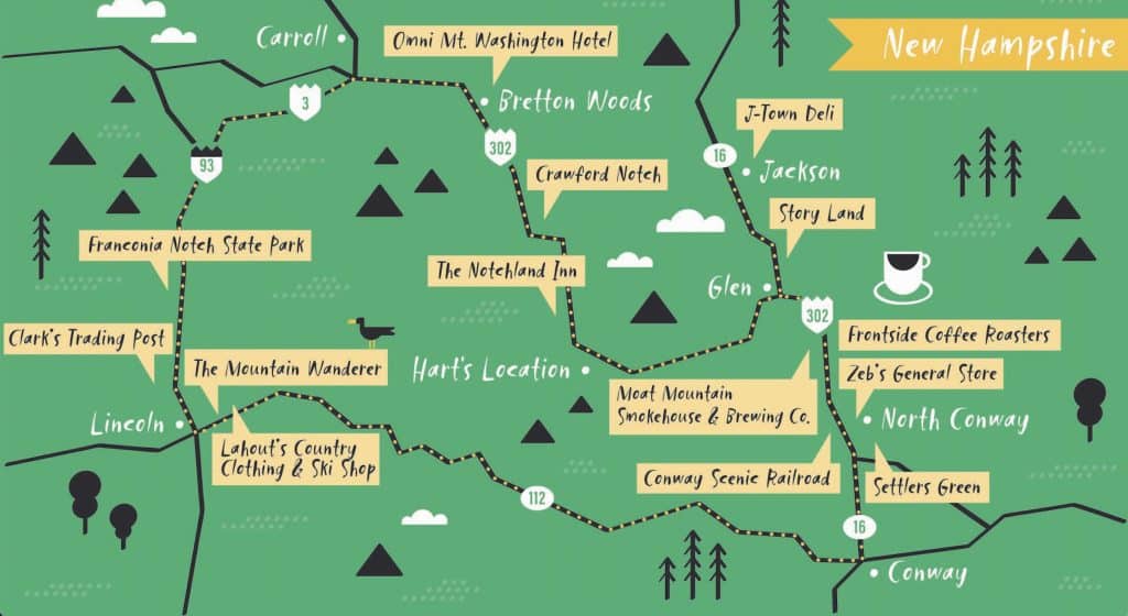 White Mountains of New Hampshire Scenic Drive Map