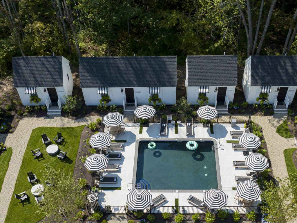 Swimming Pool and Cottages at The Wanderer, Kennebunk, Maine