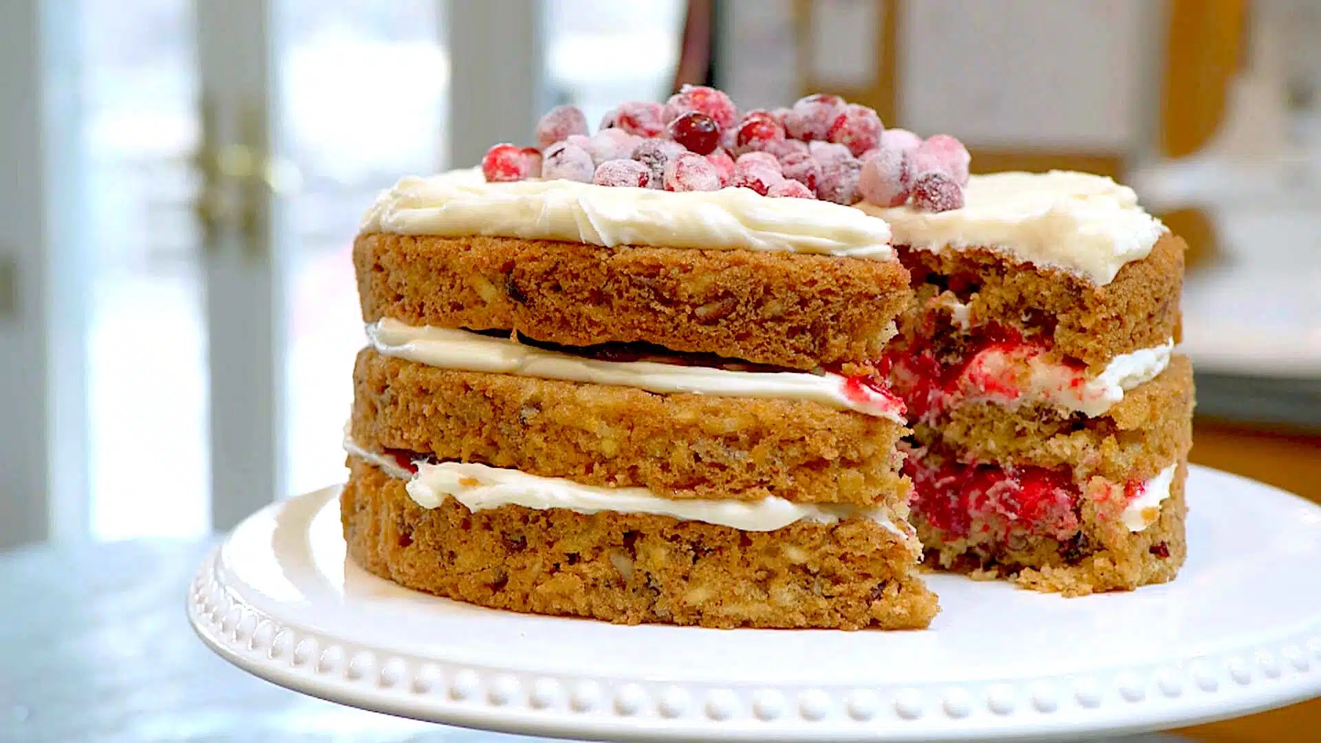 triple layer parsnip and cranberry cake