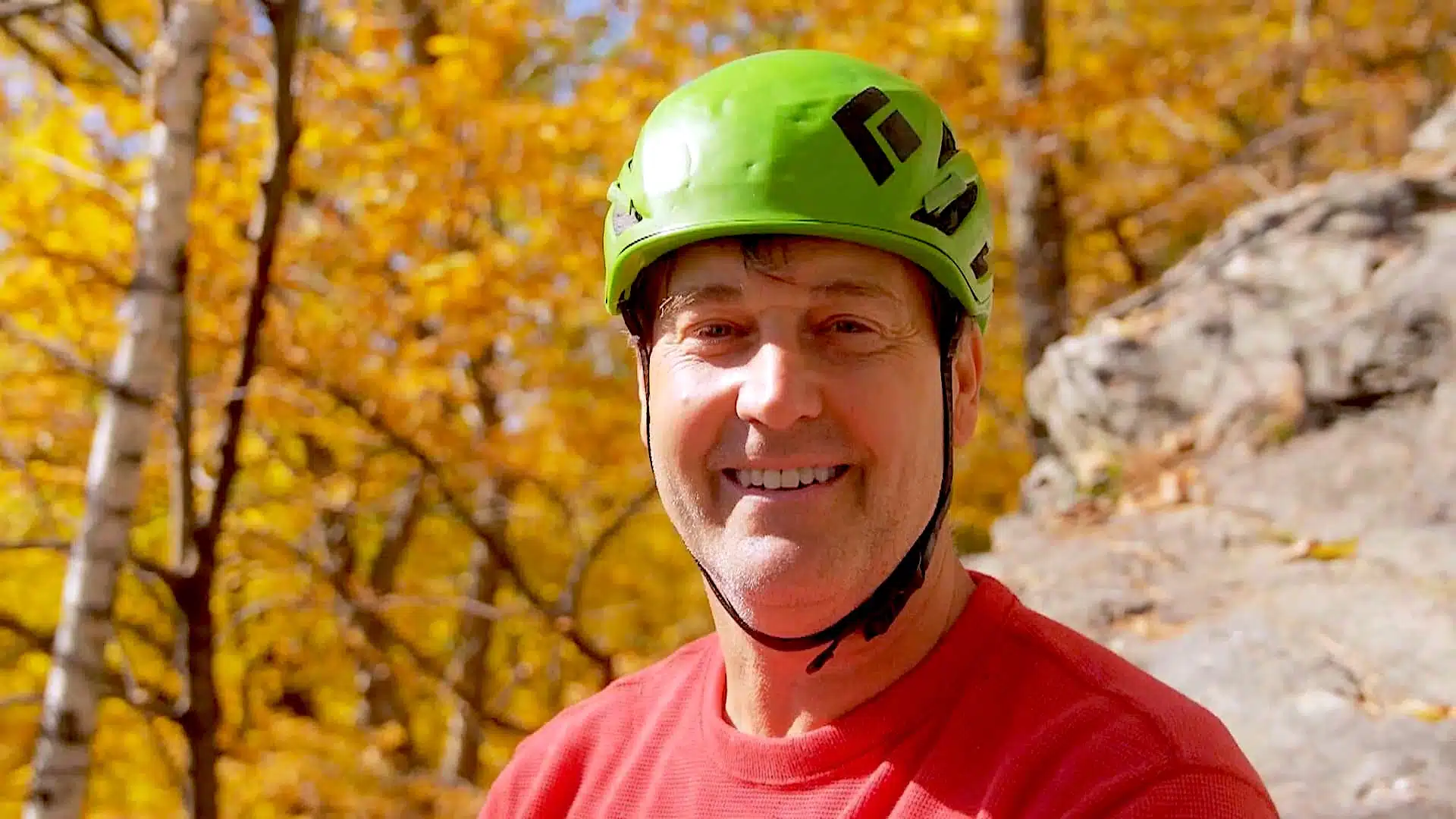 Richard wearing a helmet in fall.
