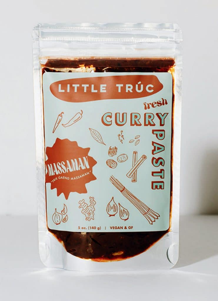 A package of Little Trúc Massaman curry paste, 5 oz (140 g), labeled as vegan and gluten-free.