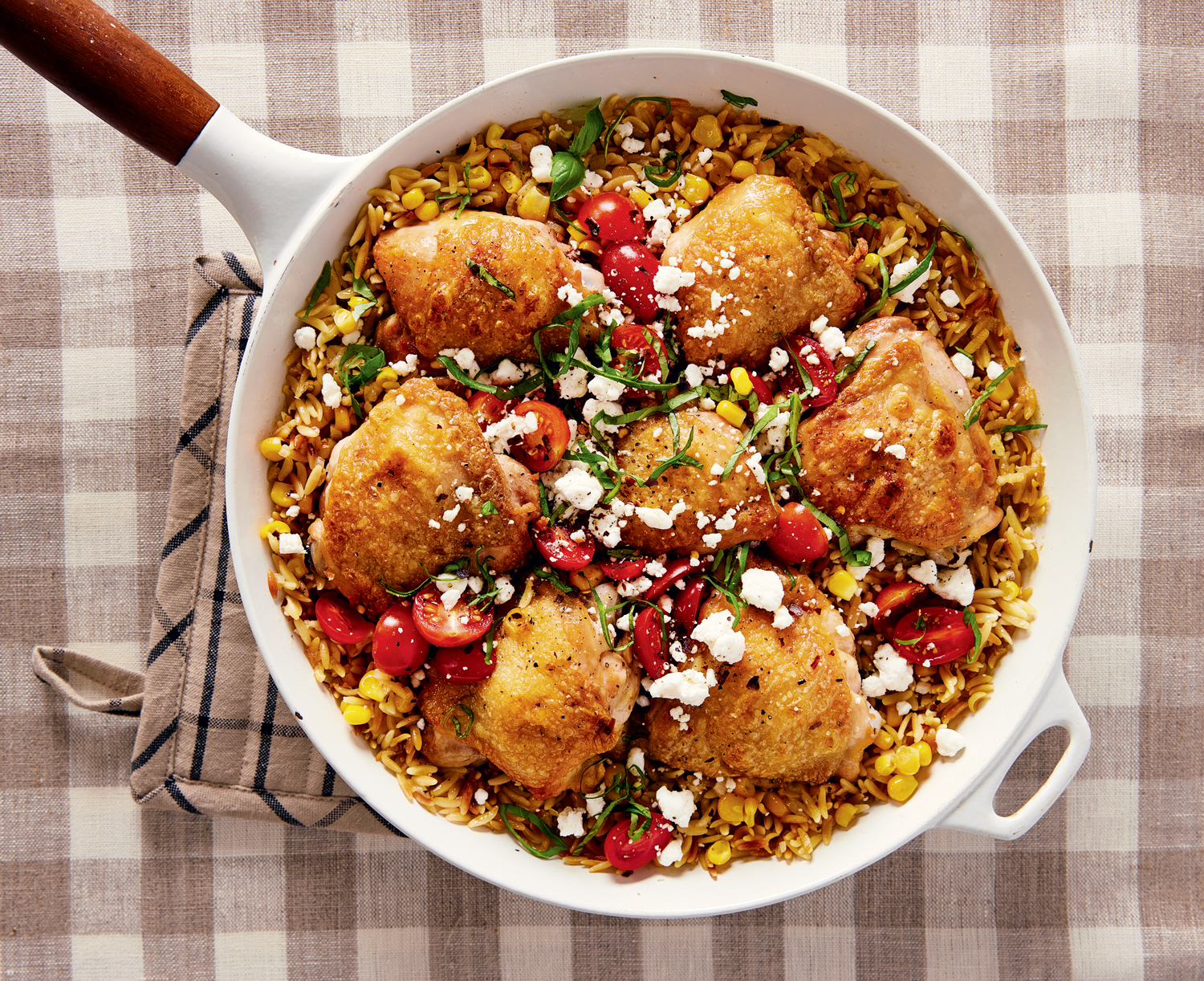 Chicken with Orzo, Corn & Goat Cheese